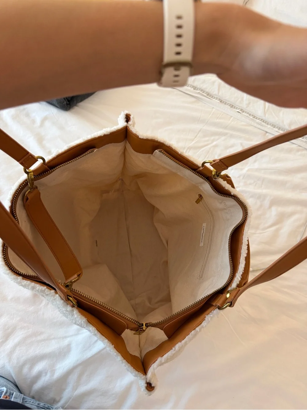 Anthropology Faux Shearling Tote Bag